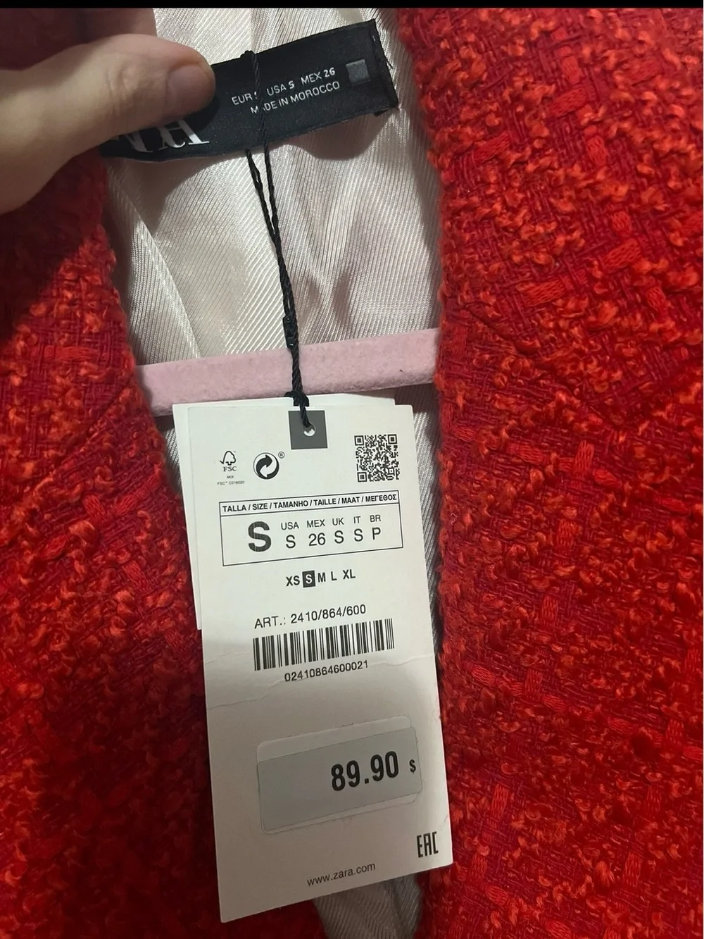ZARA Red Tweed Double-Breasted Blazer with Gold Buttons - Picture 4 of 5
